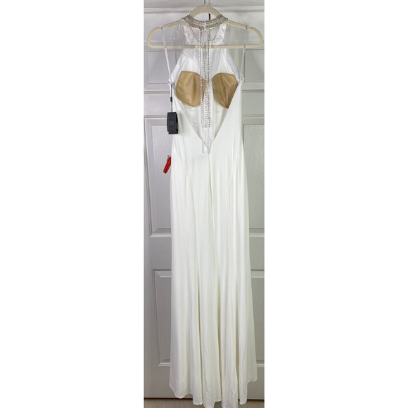 Mac Duggal BEADED HALTER JERSEY GOWN, Sz 4, White, #25572 - Picture 6 of 8